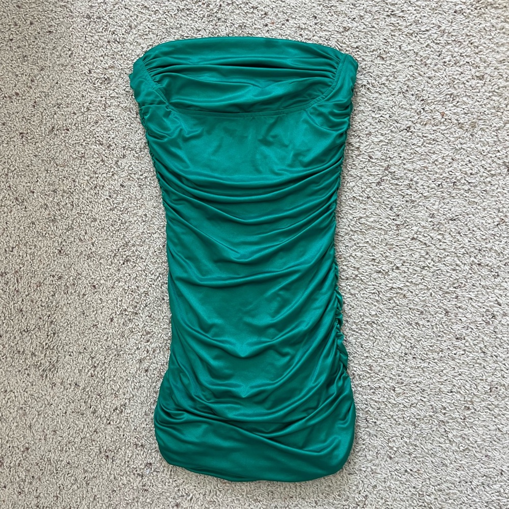 Satin Emerald Green Strapless Mini Dress